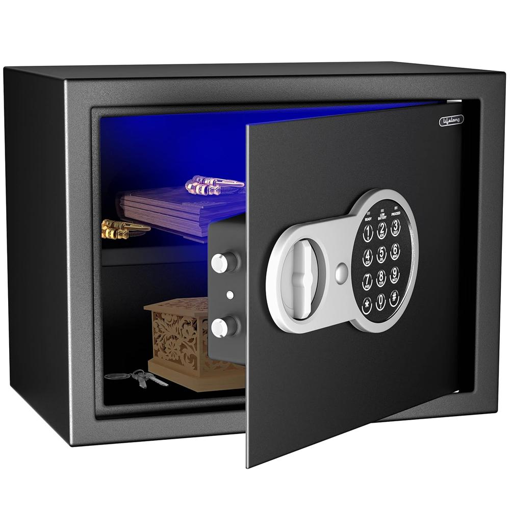 Lifelong 34 L Carbon Steel Digital Safe Locker Box For Home & Office | Inbuilt LED Light | Essential Smart Home Locker for Gold, Jewellery, Cash | Tijori Box, Wardrobe Compatible, 1 Yr Warranty, Black(LLHSL12)