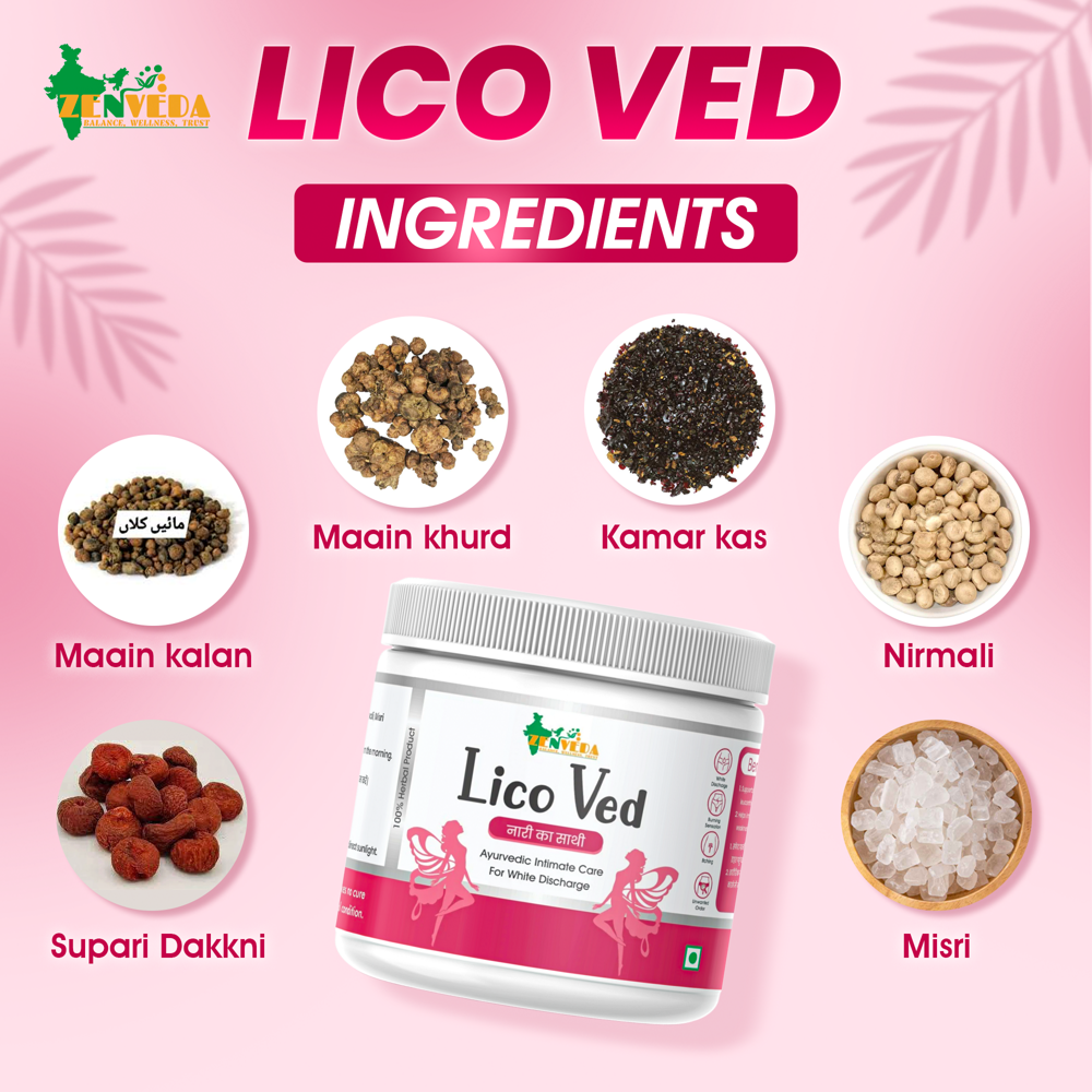 Lico Ved | Female's Hormonal Balance, Menstruation Support, Urinary Tract Support, Ayurvedic Wellness Formula - 60 Capsules
