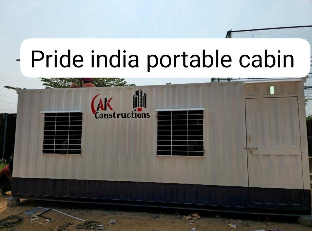 Ms Portable Cabin - Steel Material, 20 Feet Length, 8-10 Feet Height | Wind Resistant, Insulated Steel Walls, Available In White And Blue