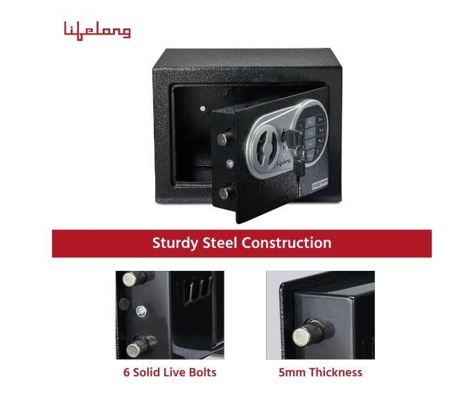 Lifelong Home Safe Locker with Key for Home, 8.6 Litre Capacity, 3 Live Bolts, 5mm Sturdy Metal Door(LLHSL03)