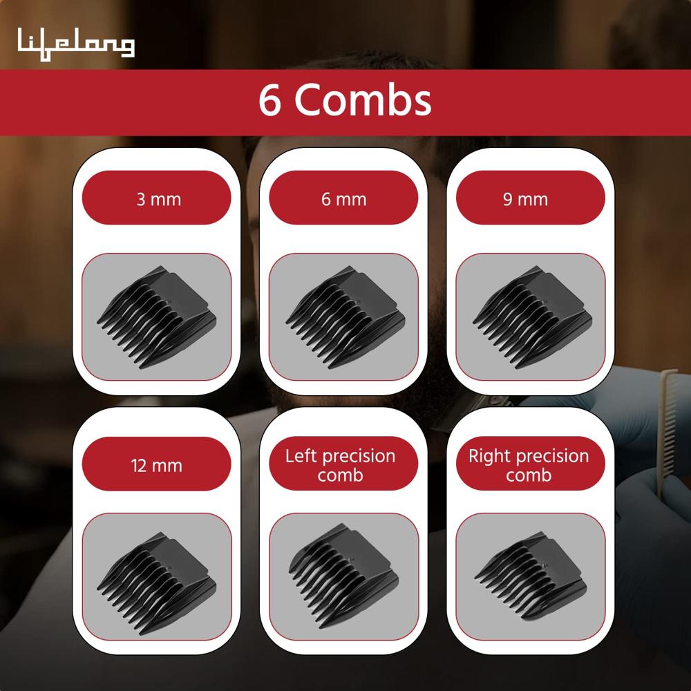 Lifelong LLPCM17 Ace Pro Rechargeable Hair Clipper With Digital Display, 3 Hours Runtime, 6 Combs (3mm - 12mm)| Heavy Duty For Hair And Beard Cut (Black)