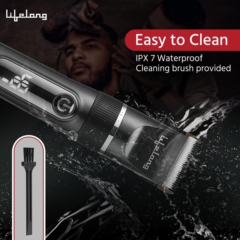 Lifelong LLPCM17 Ace Pro Rechargeable Hair Clipper With Digital Display, 3 Hours Runtime, 6 Combs (3mm - 12mm)| Heavy Duty For Hair And Beard Cut (Black)