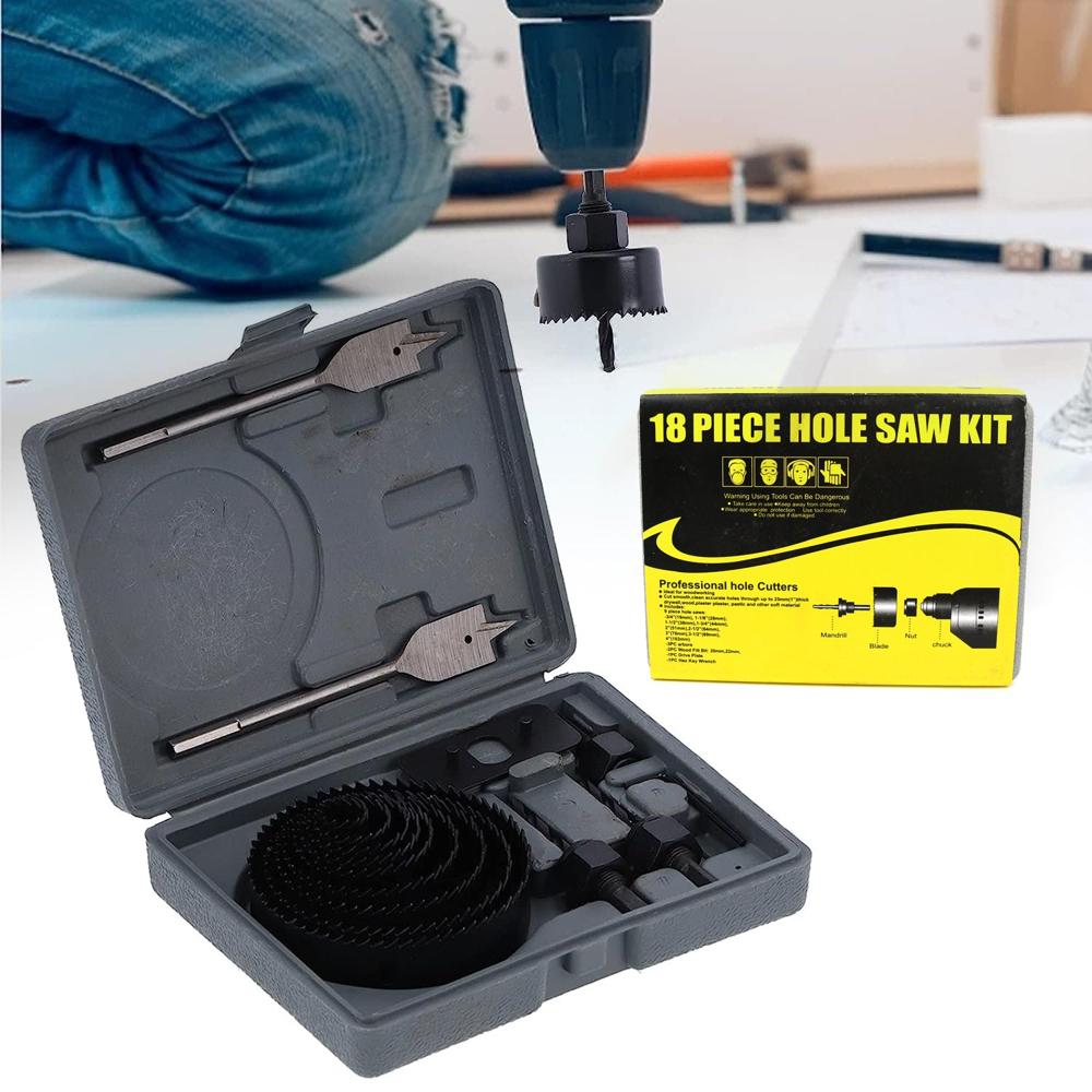 Drill Hole Cutter, Carbon Steel High Accuracy Incisive Hole Saw for Cutting PCV (18 Pcs Set)