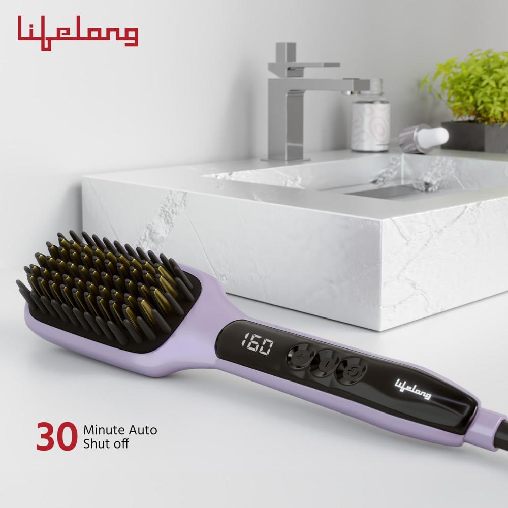 Lifelong Hair Straightening Brush | Hot Brush Comb For Women | Straightening Machine With Adjustable Heat Settings | Styling Brush With Keratin Ceramic Bristles | 1 Year Warranty