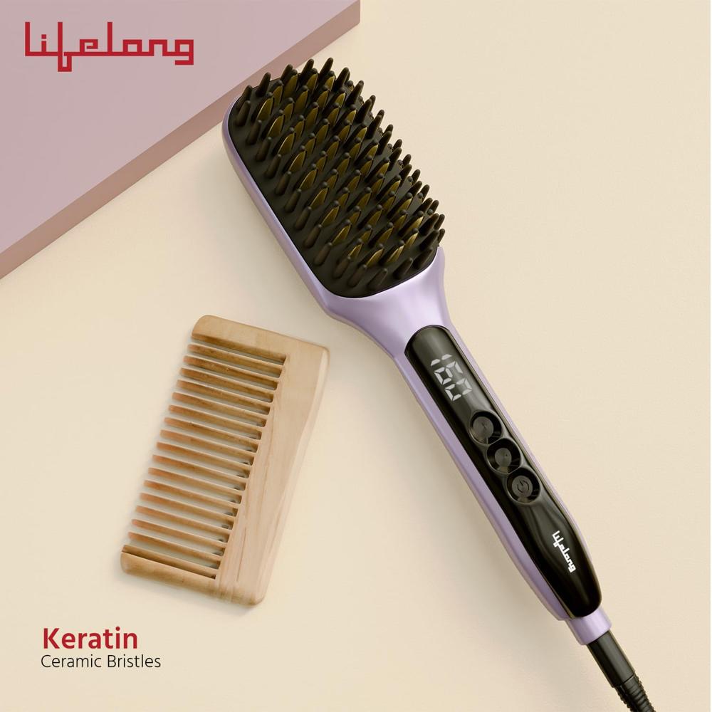 Lifelong Hair Straightening Brush | Hot Brush Comb For Women | Straightening Machine With Adjustable Heat Settings | Styling Brush With Keratin Ceramic Bristles | 1 Year Warranty