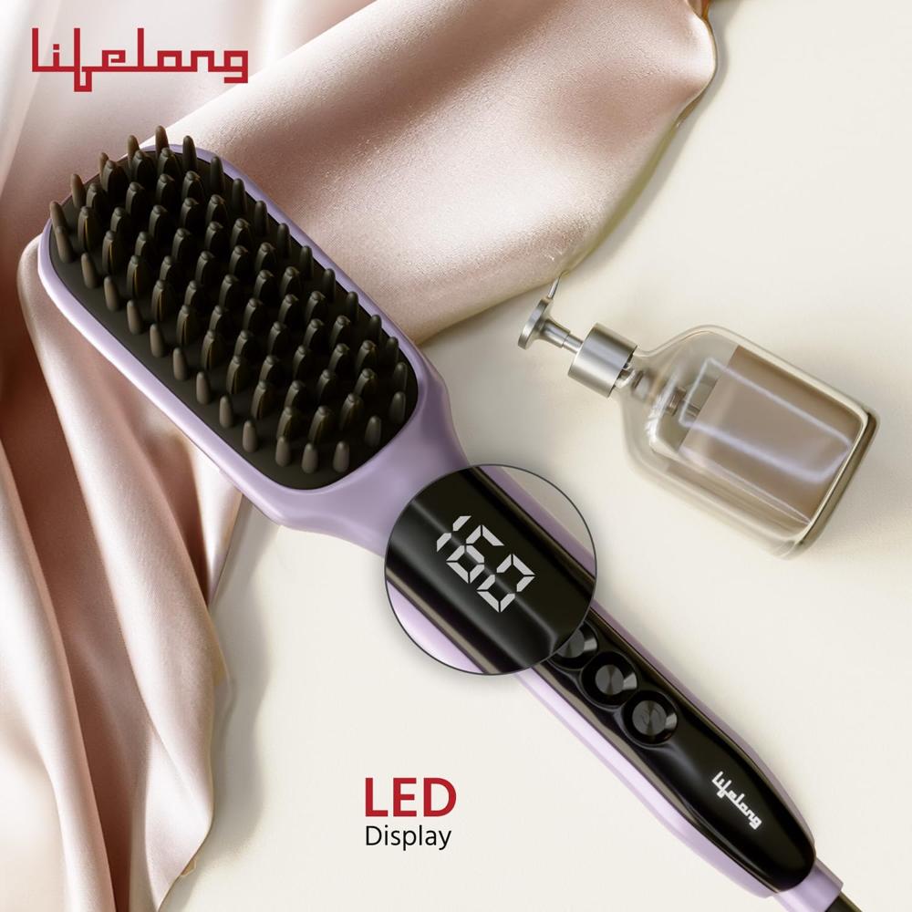 Lifelong Hair Straightening Brush | Hot Brush Comb For Women | Straightening Machine With Adjustable Heat Settings | Styling Brush With Keratin Ceramic Bristles | 1 Year Warranty