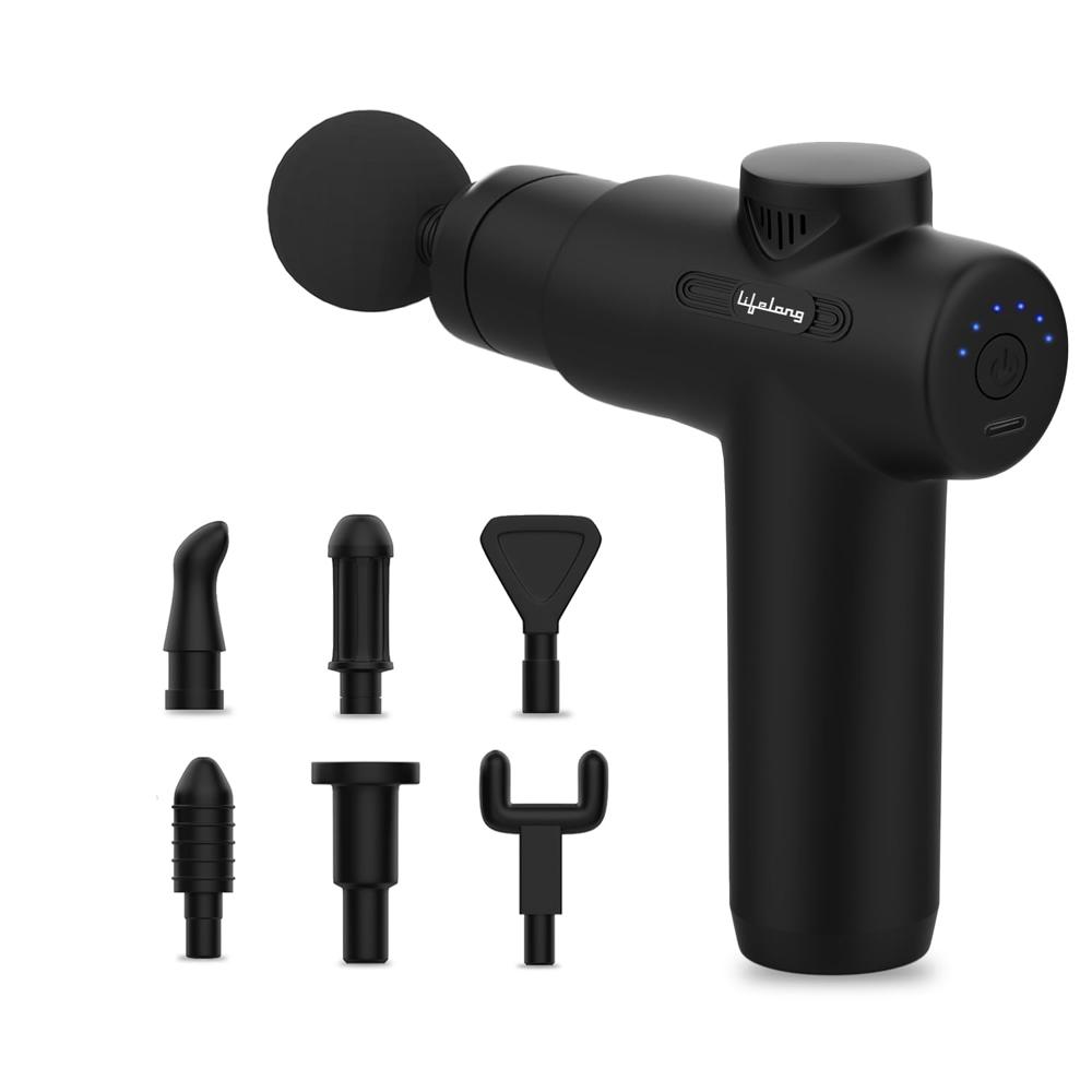 Lifelong Llgm109 Percussion Massage Gun For Pain Relief, Deep Tissue, 6 Speeds & 7 Massage Heads, Cordless, Quiet Operation For Neck, Shoulders, Back, Arms, Legs & Feet (black) - Color: Black