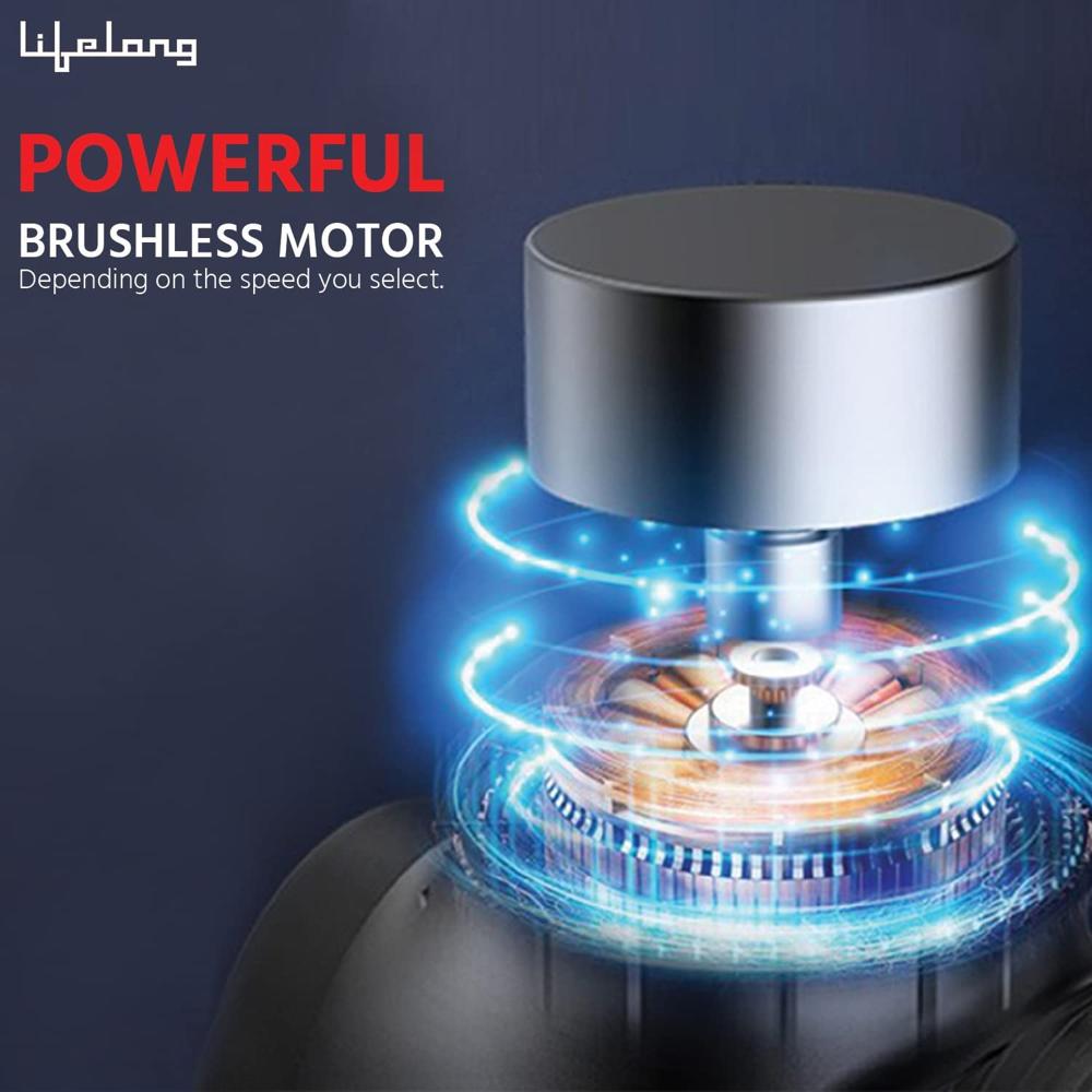 Lifelong Gun Massager | Percussion for Full Body Pain Relief | 6 Heads | LED Touch | 30 Speed Levels | 1 Year Warranty (LLGM09, Black)