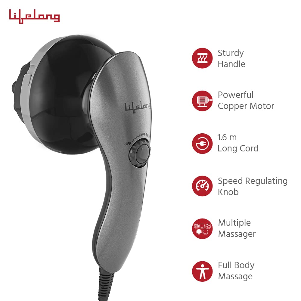 Lifelong LLM171 Electric Handheld Pain Relief Full Body Massager for Neck, Back, Leg & Foot, Gray LLM171