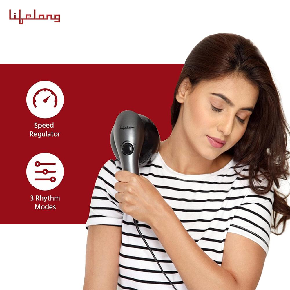 Lifelong LLM171 Electric Handheld Pain Relief Full Body Massager for Neck, Back, Leg & Foot, Gray LLM171