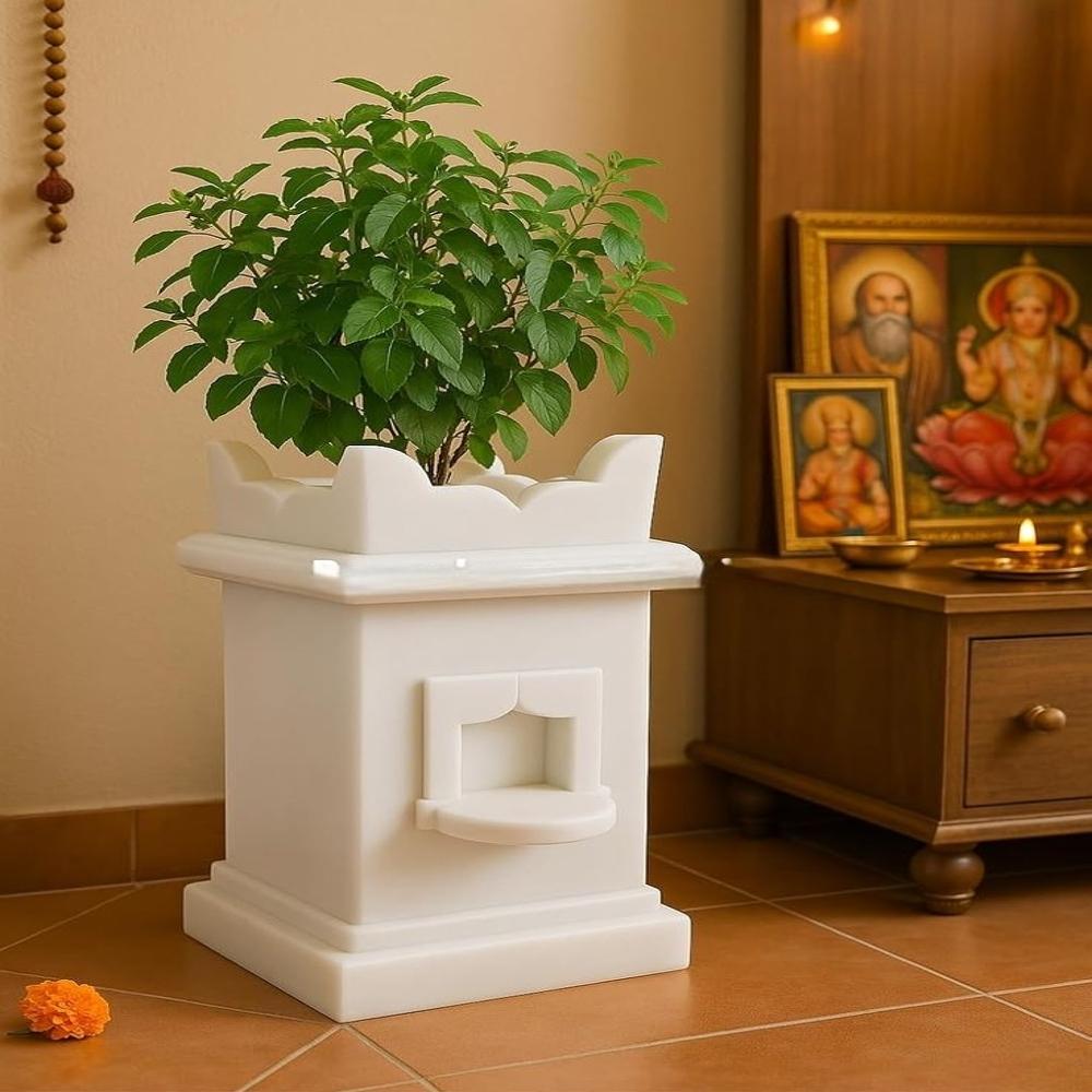 Pure white marble Tulsi Pot 