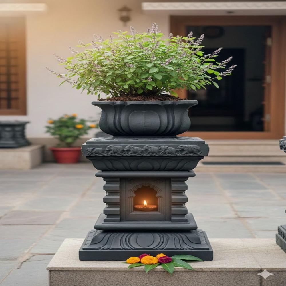 Black marble tulsi plant pot 