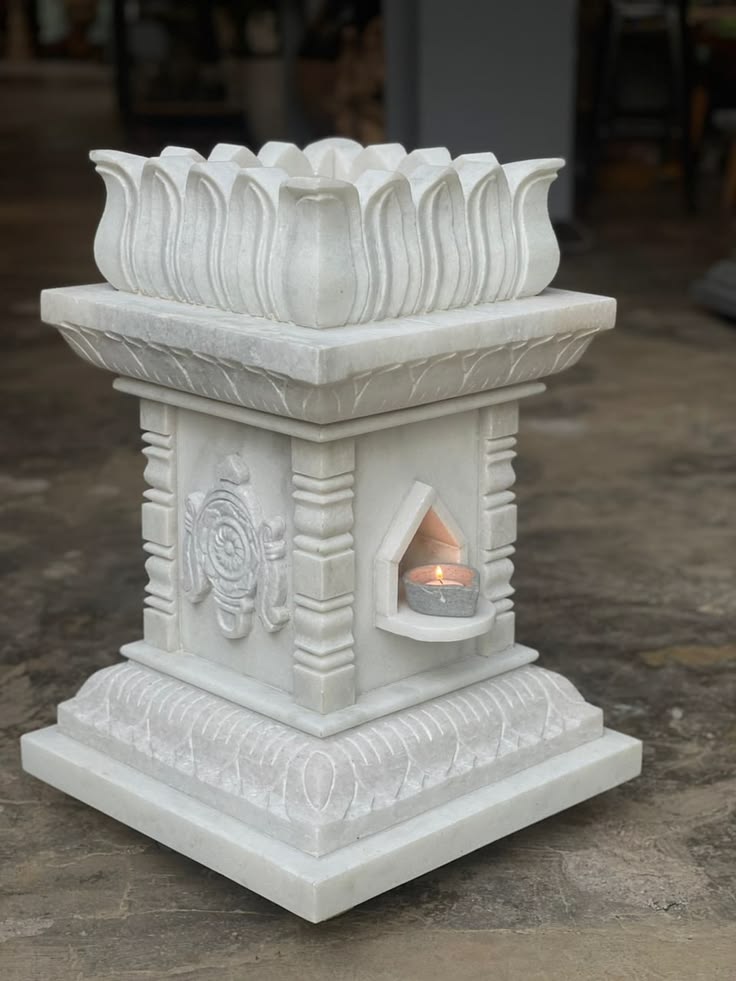 Rajnagar white marble tulsi pot