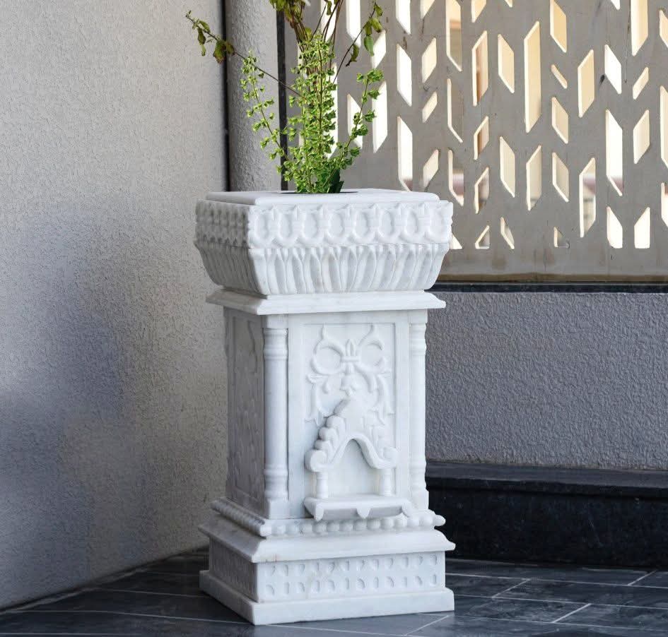 Makrana White marble tulsi pot