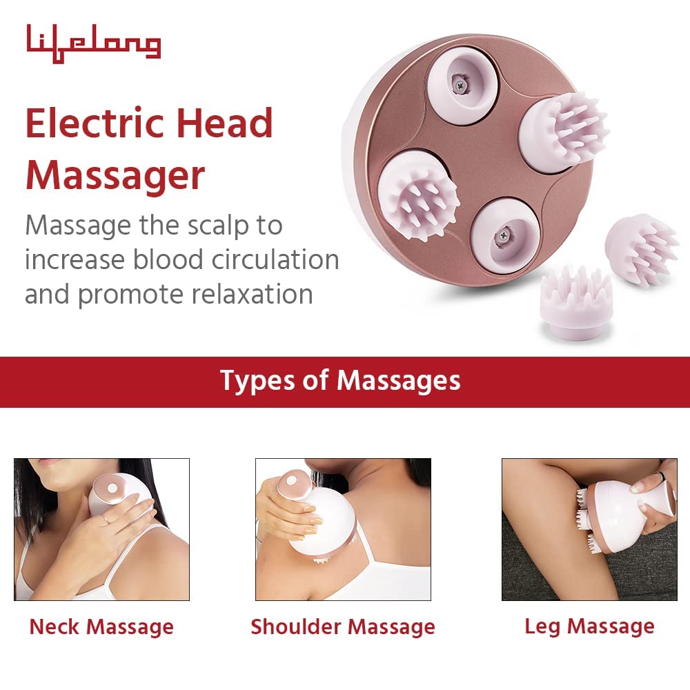 Lifelong LLM225 Rechargeable Head, Scalp Full Body Pain Relief Massager, Electric Head Kneading Massager,4 Speed