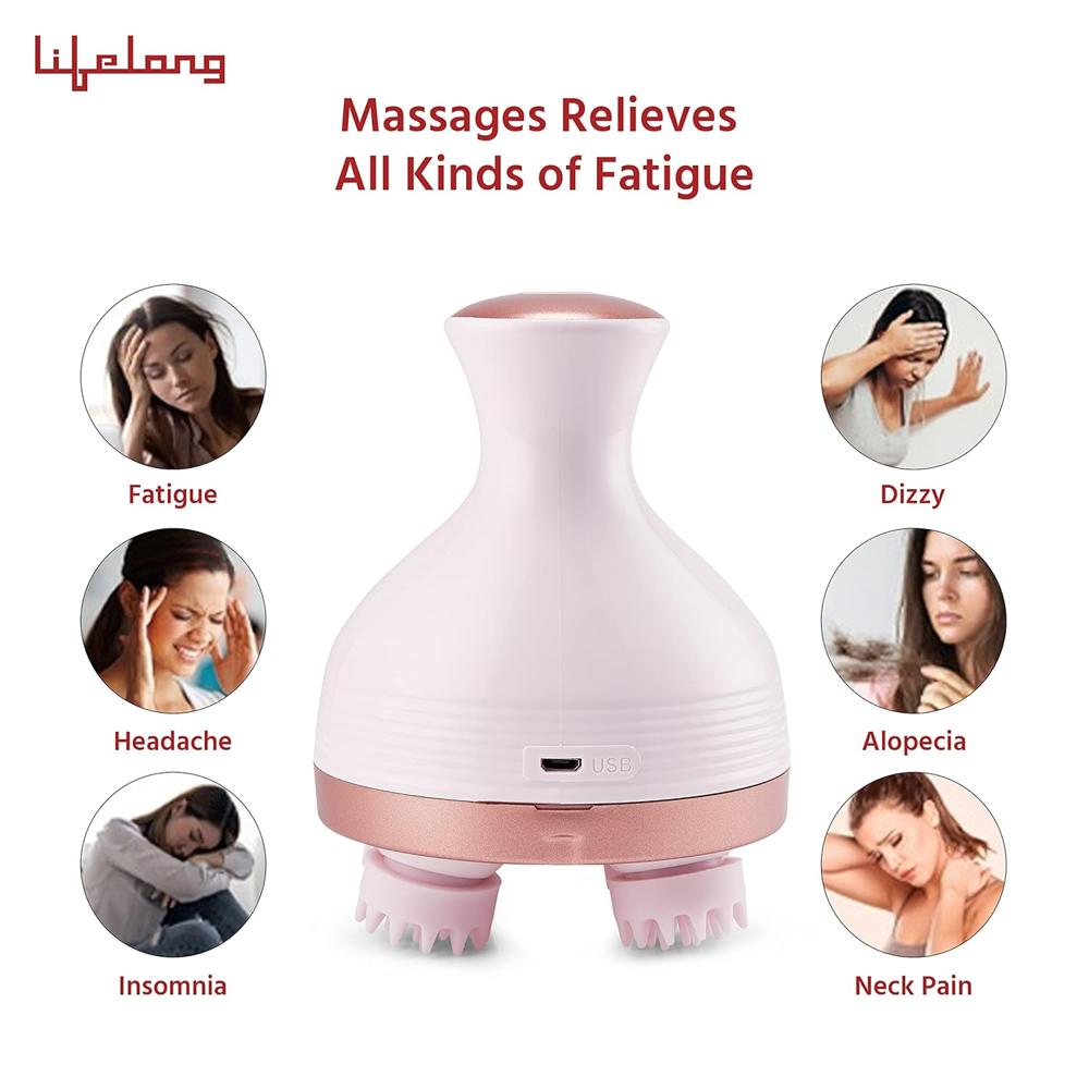 Lifelong LLM225 Rechargeable Head, Scalp Full Body Pain Relief Massager, Electric Head Kneading Massager,4 Speed