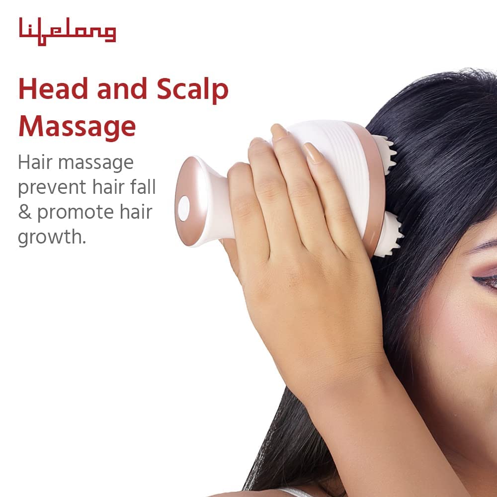 Lifelong LLM225 Rechargeable Head, Scalp Full Body Pain Relief Massager, Electric Head Kneading Massager,4 Speed