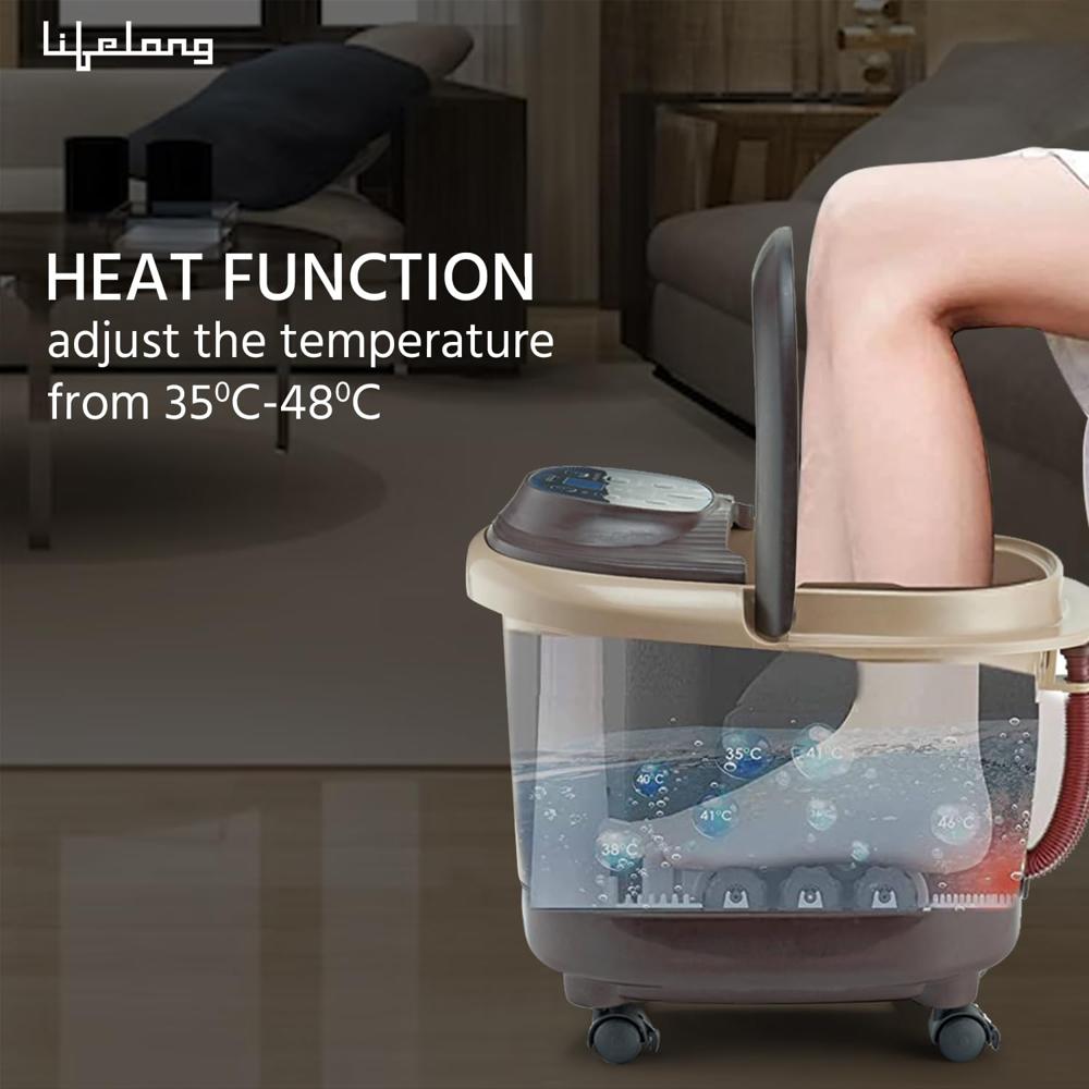 Lifelong LLM279 Corded Electric Foot Spa and Massager with Automatic Rollers, Digital Panel, Bubble Bath & Water Heating Technology