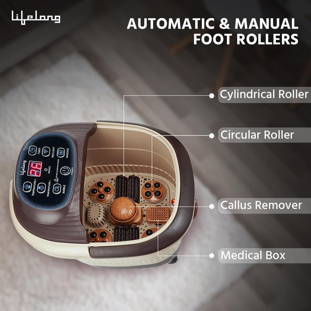 Lifelong LLM279 Corded Electric Foot Spa and Massager with Automatic Rollers, Digital Panel, Bubble Bath & Water Heating Technology