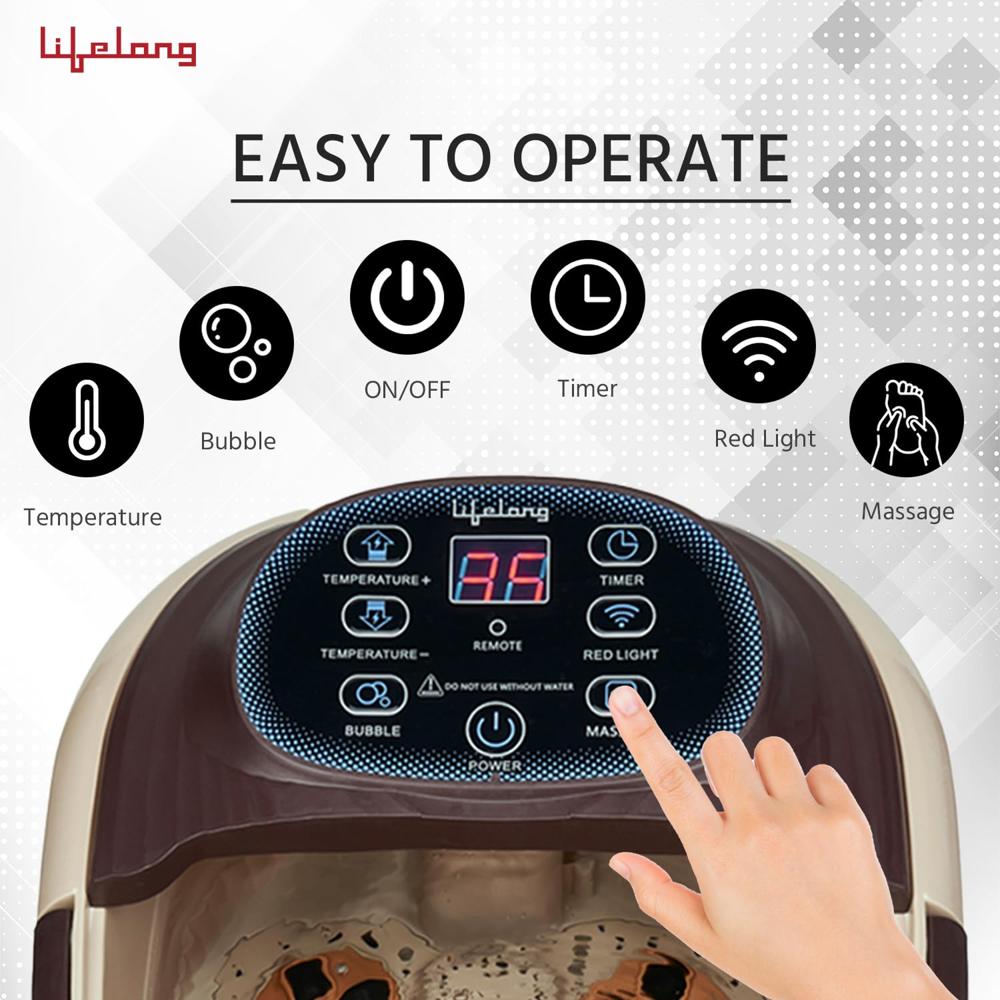 Lifelong LLM279 Corded Electric Foot Spa and Massager with Automatic Rollers, Digital Panel, Bubble Bath & Water Heating Technology