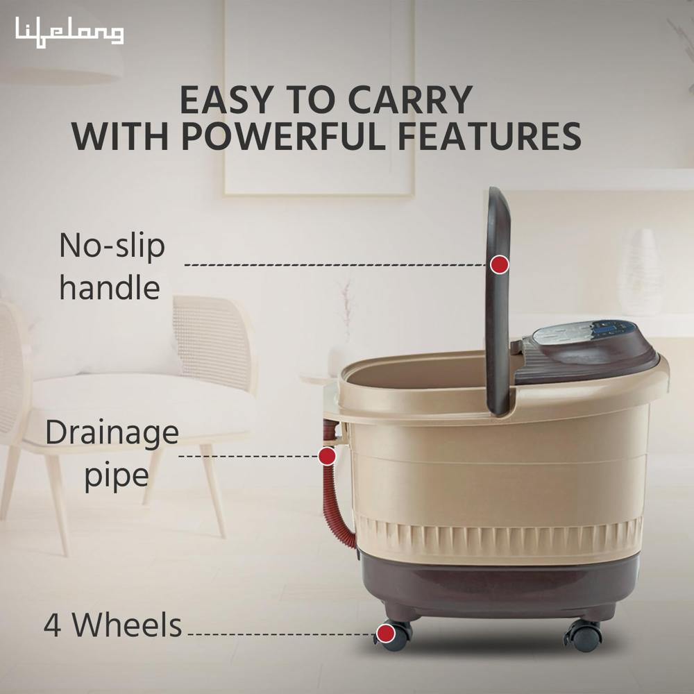 Lifelong LLM279 Corded Electric Foot Spa and Massager with Automatic Rollers, Digital Panel, Bubble Bath & Water Heating Technology