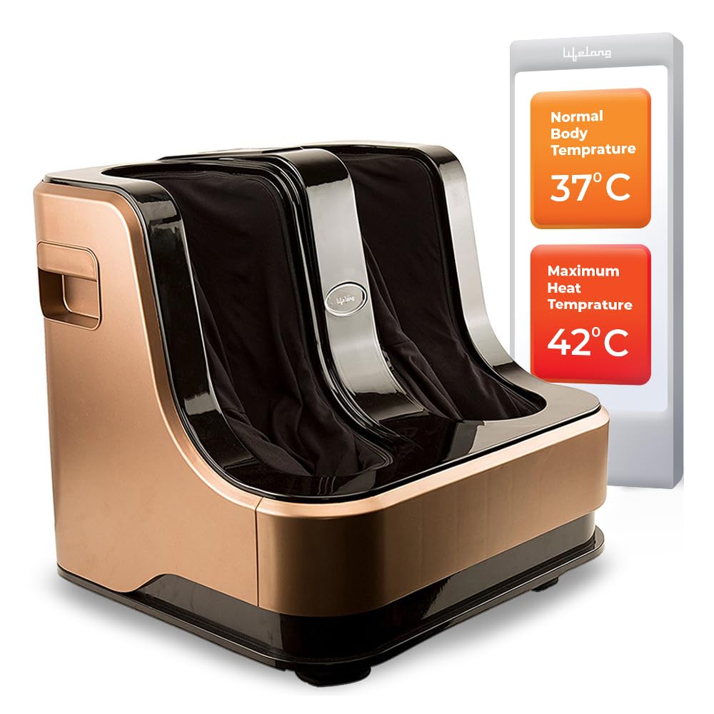 Lifelong LLM99 Foot, Corded Electric Massager for Calf and Leg , (With Heat and Vibration), 80W, 4 Motors, Dark Brown