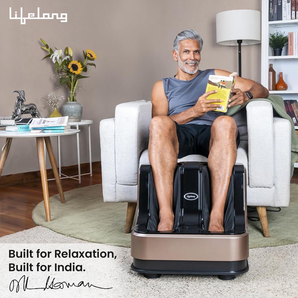 Lifelong LLM99 Foot, Corded Electric Massager for Calf and Leg , (With Heat and Vibration), 80W, 4 Motors, Dark Brown