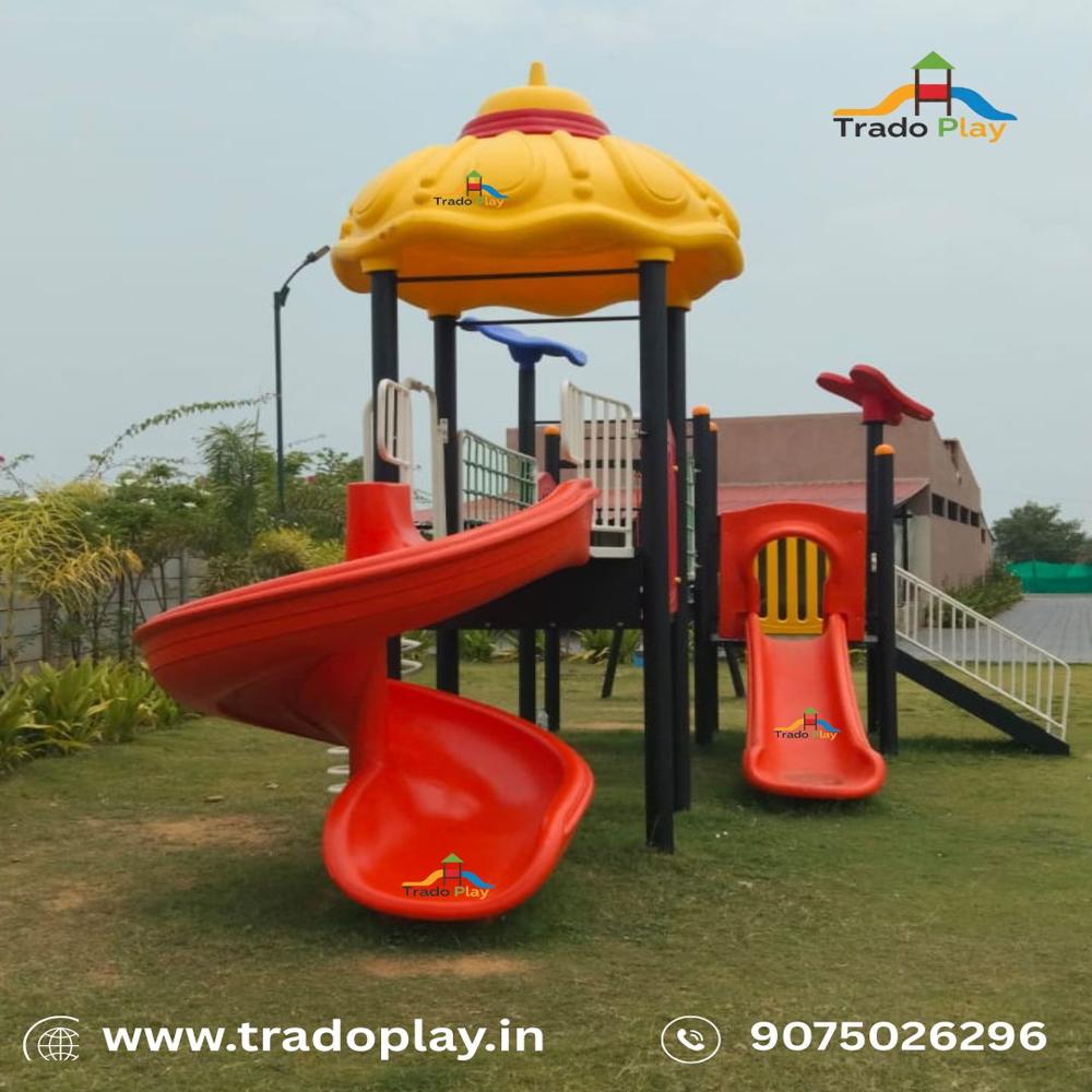 Playground Multiplay Station - LLDPE & Powder-Coated MS, 16x12x10 ft | 3 Slides, Modular Design, Bright Colors