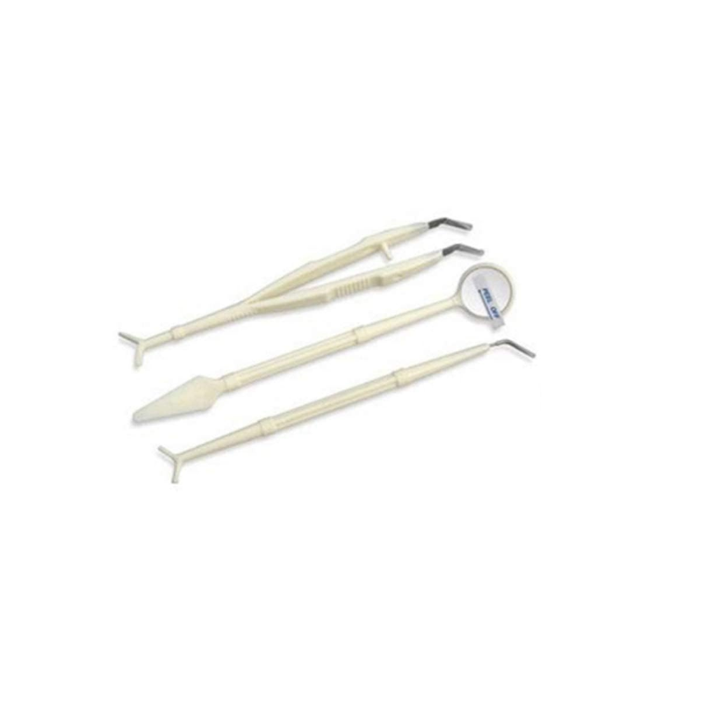 Dental Pmt Set - Plastic, Compact, White, Pre-sterilized | Fine-point Probe, Anti-fog Mirror, Tweezer, Non-slip Handle