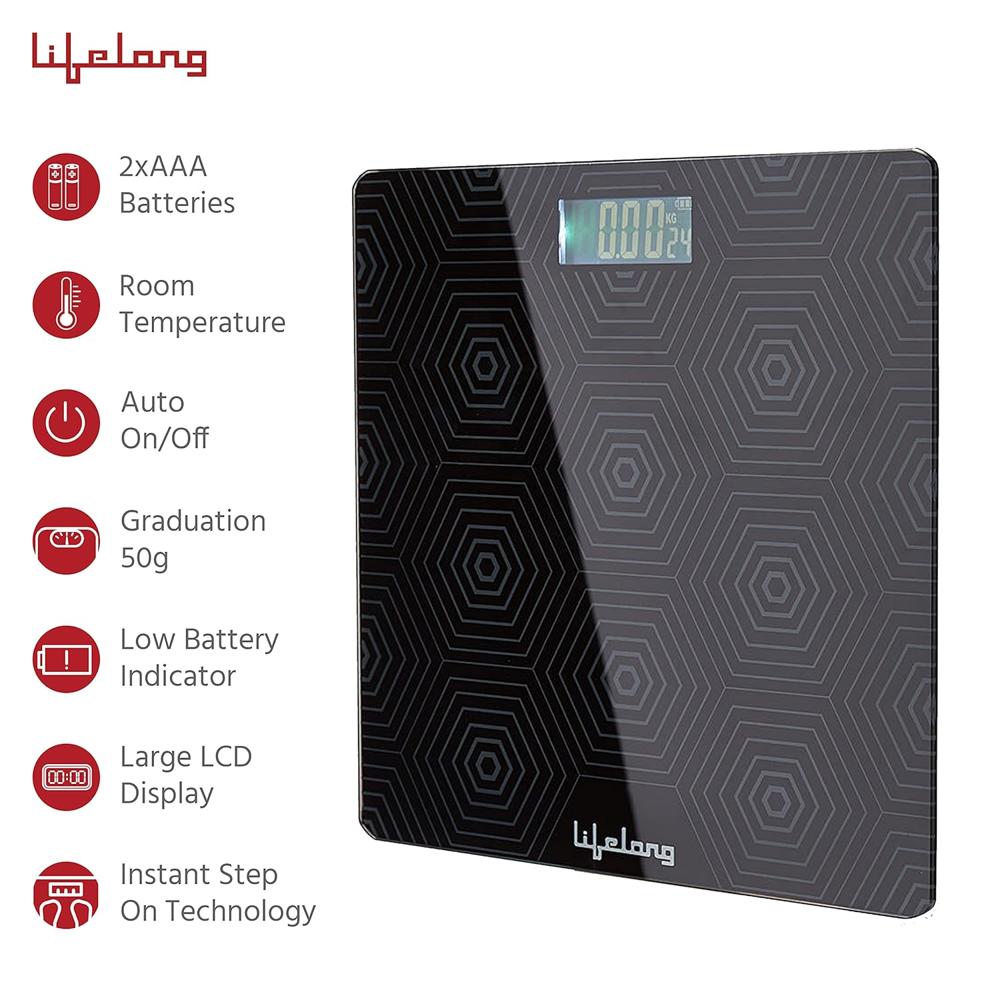 Lifelong LLWS18 Digital Weighing Scale|Glass Weighing Scale Machine|Electronic Bathroom Scales & Weight Machine for Home & Human Balance & Battery included