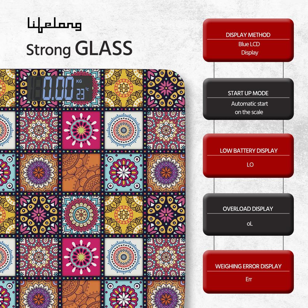 Lifelong Mystical LLWS63 Weighing Scale (Indian Cultural Series - Rajasthan Urban)|Digital Weight Machine for Body Weight|Thick Tempered
