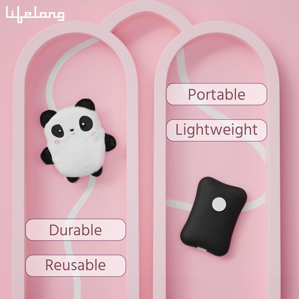 Lifelong Hot Water Bag with Panda Cover, 1L Cute Hot Water Bag with Hands Warmer Pocket, Removeable & Washable Soft Bag Cover, Helps Provide Warmth and Comfort (LLHC09)