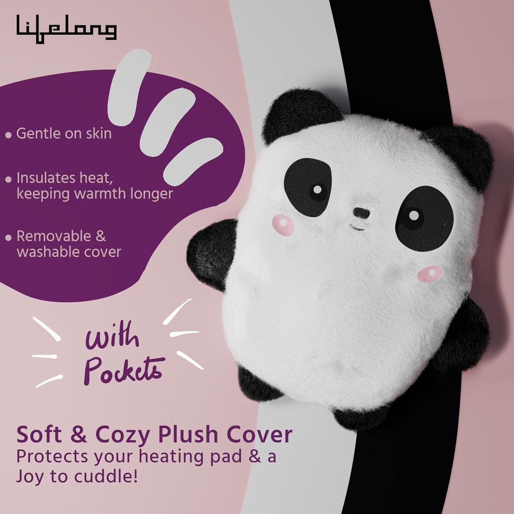 Lifelong Hot Water Bag with Panda Cover, 1L Cute Hot Water Bag with Hands Warmer Pocket, Removeable & Washable Soft Bag Cover, Helps Provide Warmth and Comfort (LLHC09)