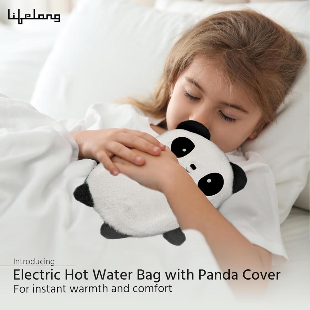Lifelong Hot Water Bag with Panda Cover, 1L Cute Hot Water Bag with Hands Warmer Pocket, Removeable & Washable Soft Bag Cover, Helps Provide Warmth and Comfort (LLHC09)