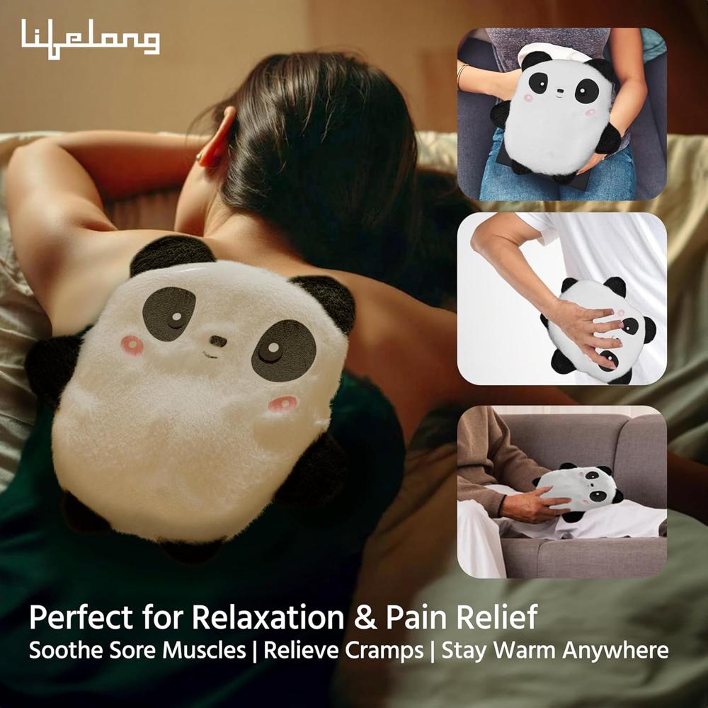 Lifelong Hot Water Bag with Panda Cover, 1L Cute Hot Water Bag with Hands Warmer Pocket, Removeable & Washable Soft Bag Cover, Helps Provide Warmth and Comfort (LLHC09)
