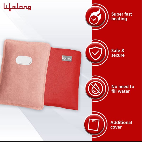 Lifelong LLM612 Hot Water Bag for Full Body Pain Relief|Dual Insulation Silicon Technology Massager (Pink)