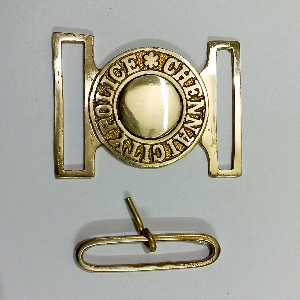 Chennai City Police Buckle - Brass, Standard Size, Gold | High Gloss, Corrosion Resistant, Engraved Emblem
