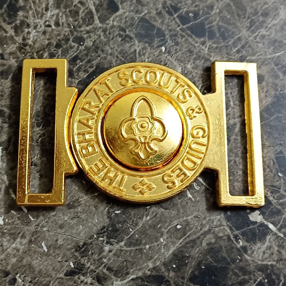 Fancy Scout Buckle - Brass, 2.5 Inch, Gold | Raised Enamel Logo, Polished Finish, Anti-Corrosion Layer
