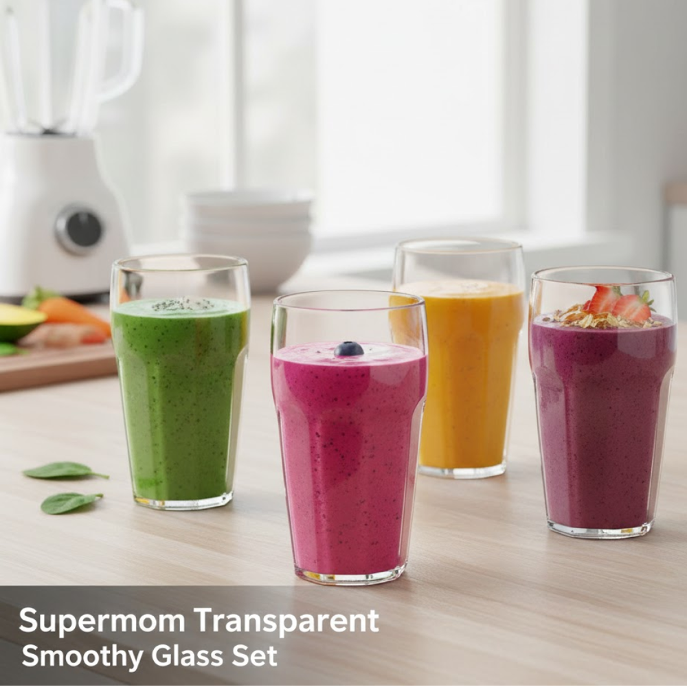 Supermom Transparent Smoothy Glass Set (Approx 300Ml / 6 Pc) - Color: Mix
