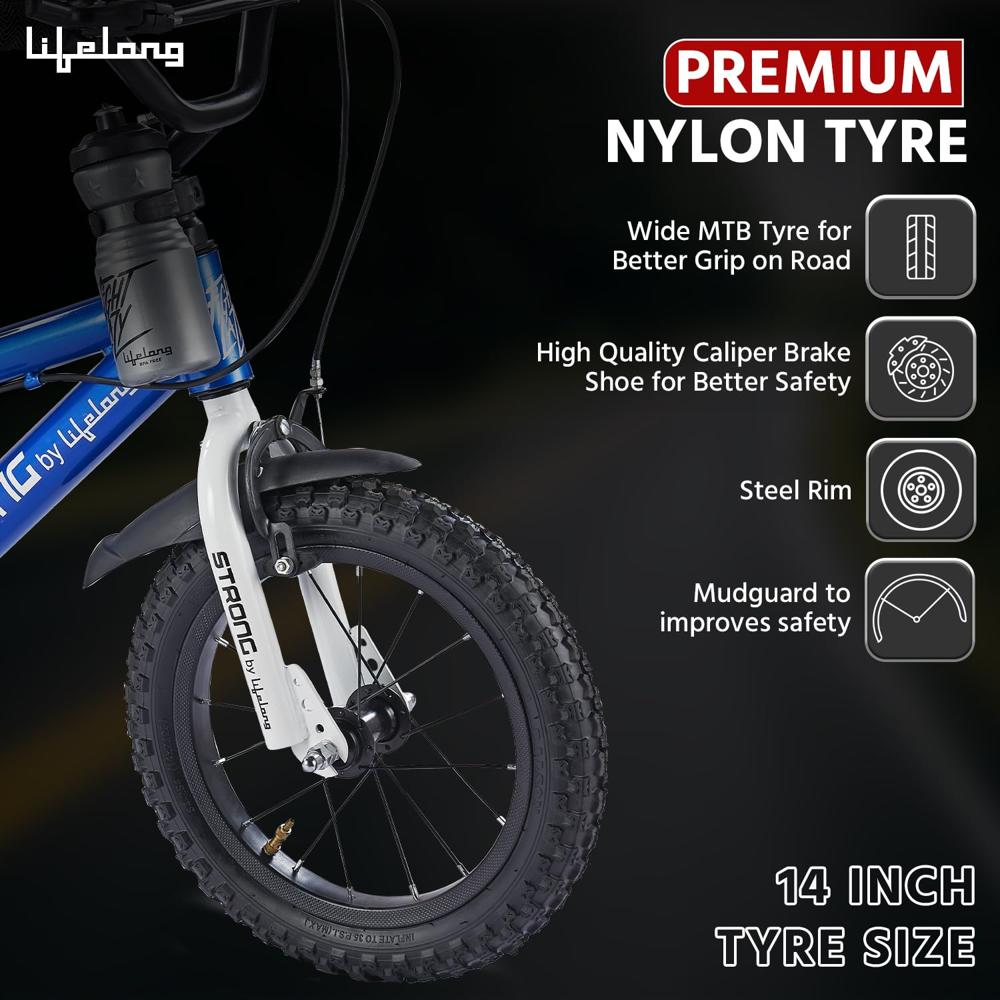 Lifelong Strong 14T SS Kids Cycle for Ages 3-6 | Steel Frame, Caliper Brakes | Full Chain Cover with Bushless Chain| OPC Chainwheel |Eva Tire & Tube STRBC14