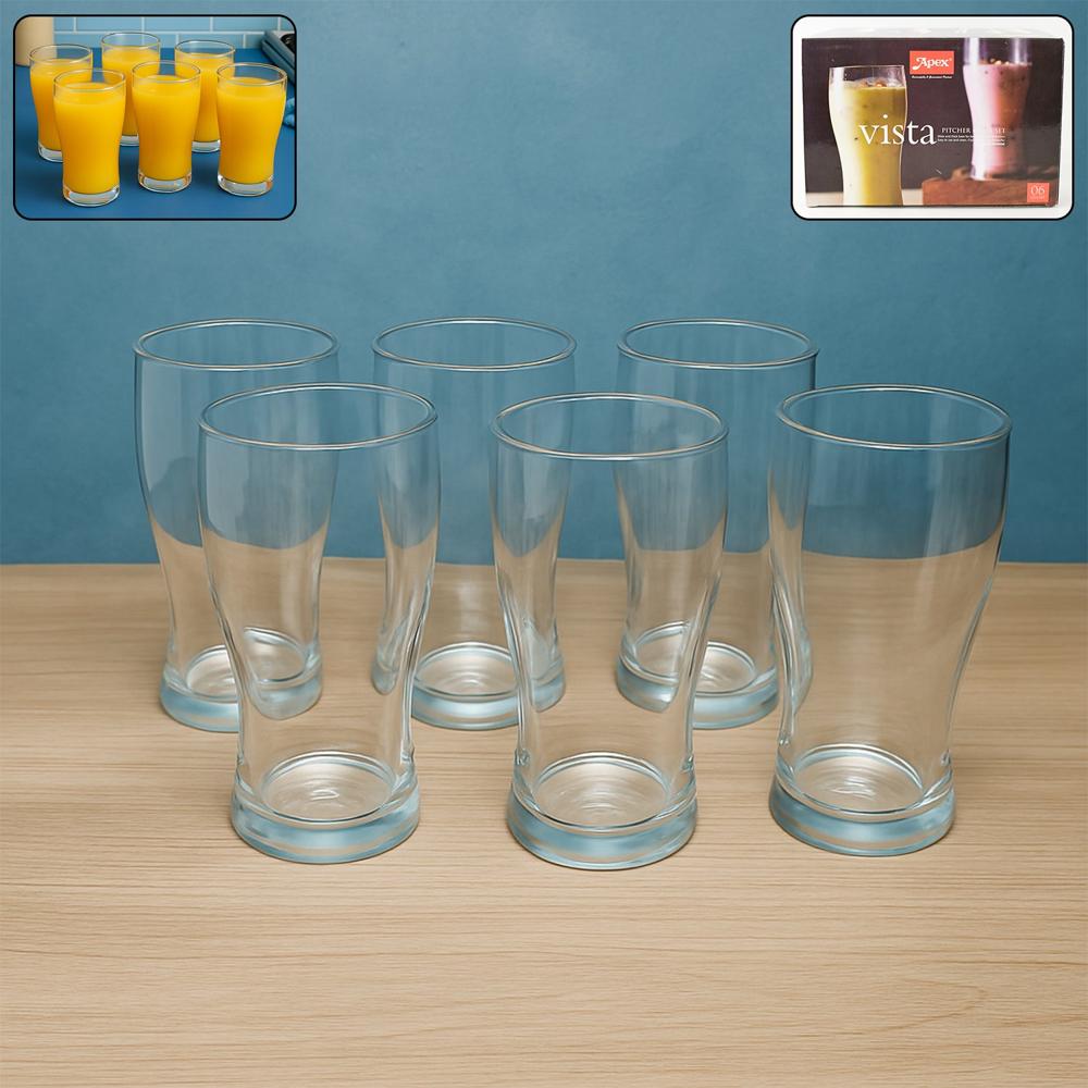 Apex Vista Unbreakable Pitcher Glass Set  350 Ml (Approx) | 6-Piece - Color: Mix