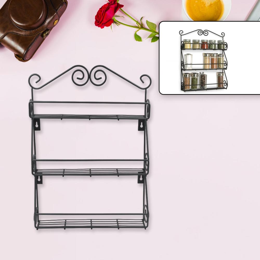 Big Wall Mounted Iron Wall Shelf With 3 Storage Racks For Kitchen - Color: Mix