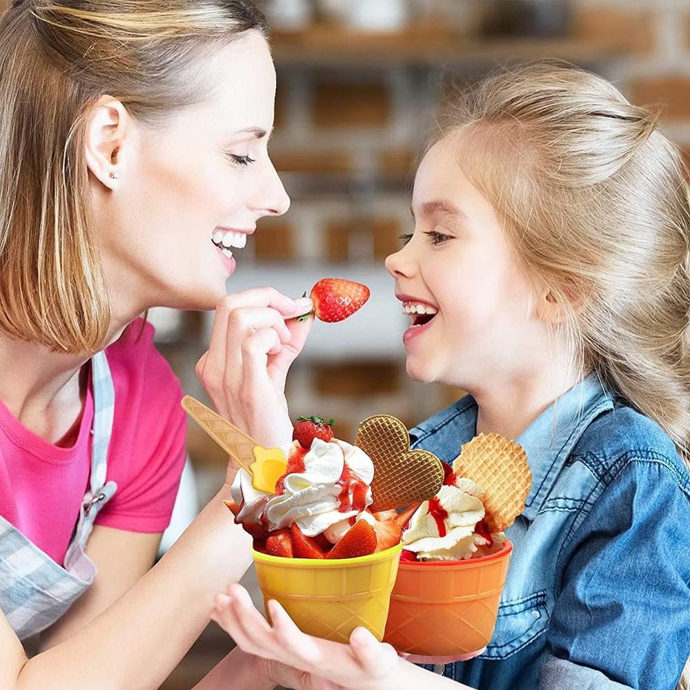 Ice-Cream Waffle Spoon Bowl Cup Set Premium Ice Cream Set 12 Units Coupler Bowl