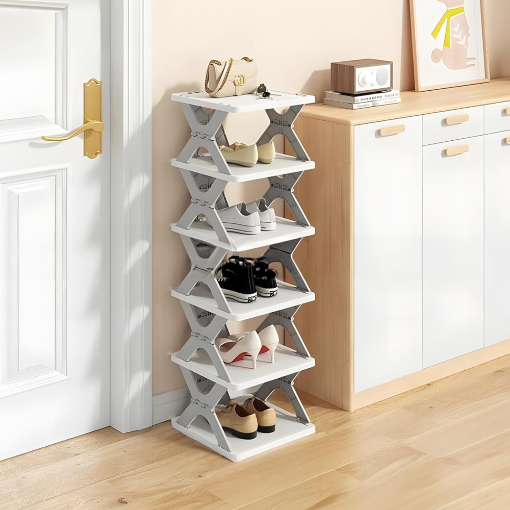 Foldable Shoe Rack (1 Pc, 8 Layers): Space-Saving, Entryway Storage - Color: Mix