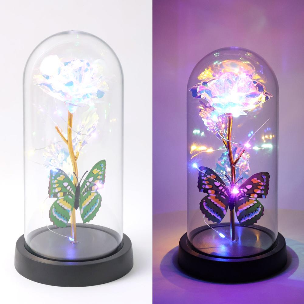 Led Light-Up Eternal Rose Butterfly In Transparent Dome (1 Pc / Battery Not Included) - Color: Mix