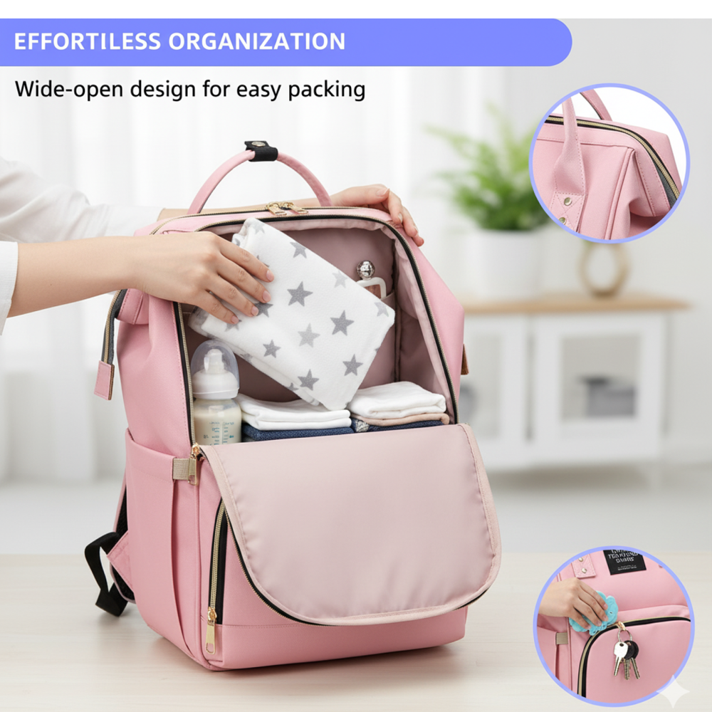 Multipurpose Large Capacity Mom's Backpack Diaper Bag (1 Pc)