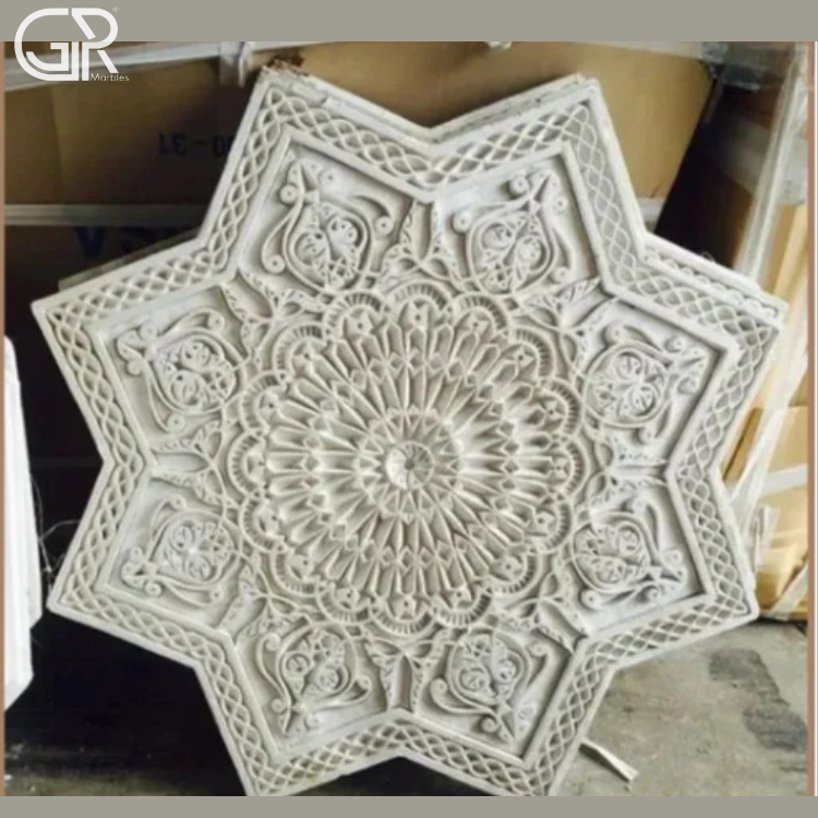 3d Marble Carving Design - Natural Marble, Custom Size, White, 3d Relief Carving | Cnc & Hand Carved, Polished Finish, Wall Mount