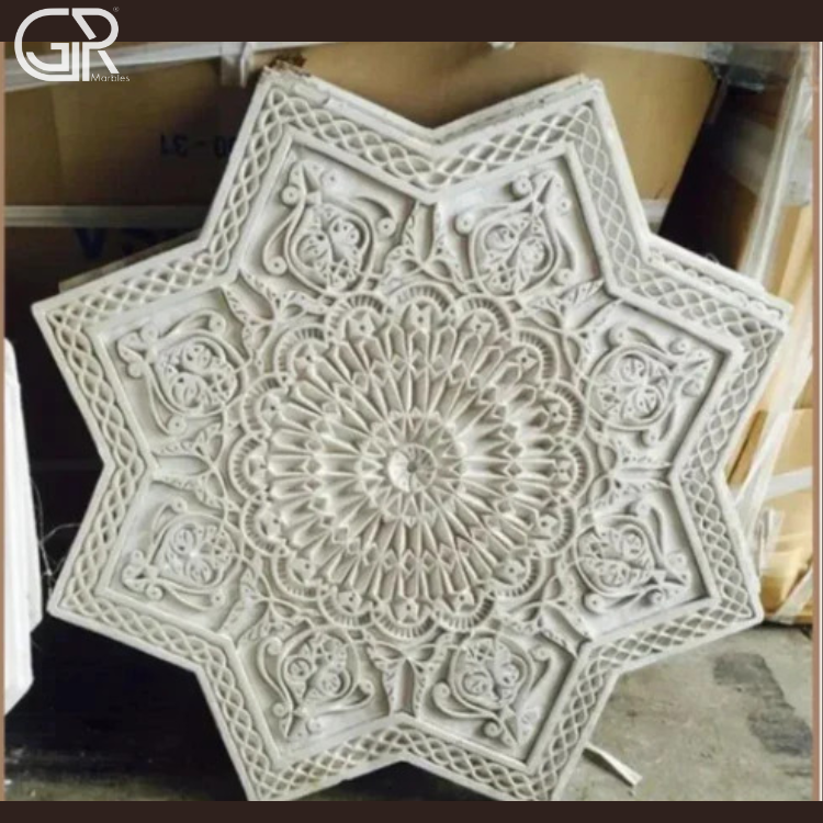 3d Marble Carving Design - Natural Marble, Custom Size, White, 3d Relief Carving | Cnc & Hand Carved, Polished Finish, Wall Mount
