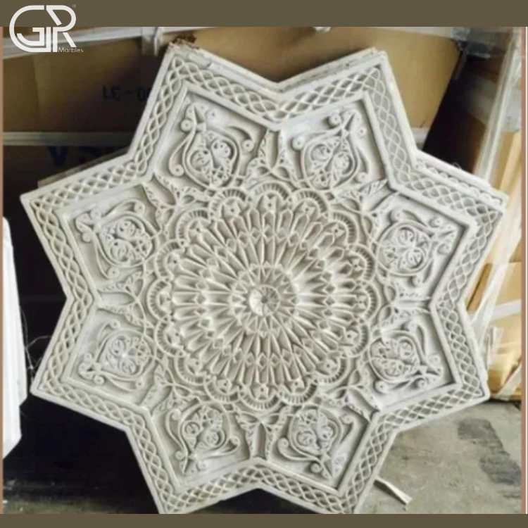 3d Marble Carving Design - Natural Marble, Custom Size, White, 3d Relief Carving | Cnc & Hand Carved, Polished Finish, Wall Mount