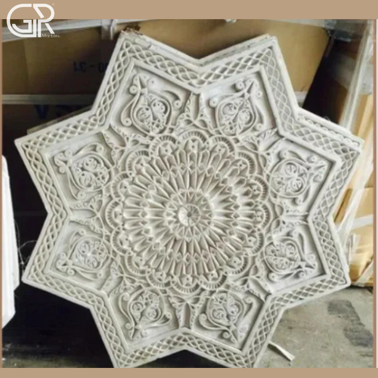 3d Marble Carving Design - Natural Marble, Custom Size, White, 3d Relief Carving | Cnc & Hand Carved, Polished Finish, Wall Mount
